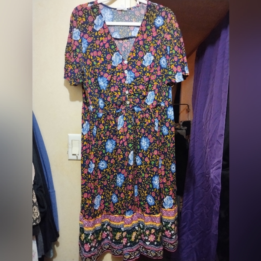 Floral vintage style midi dress XL